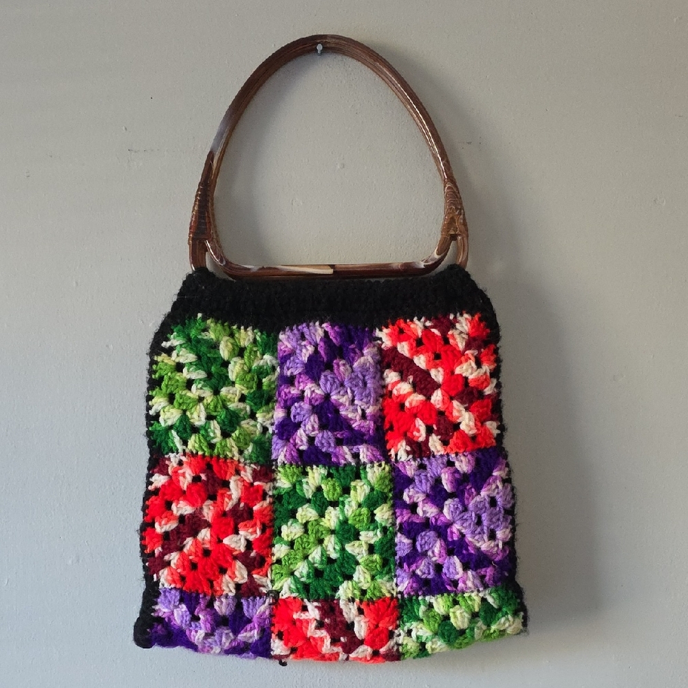 Colorful Crochet Patchwork Granny Square Grannycore Tote Bag